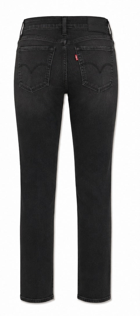 Levi's 312 Shaping Slim black wash back view – women's mid rise 4-way stretch tummy slimming denim size 28