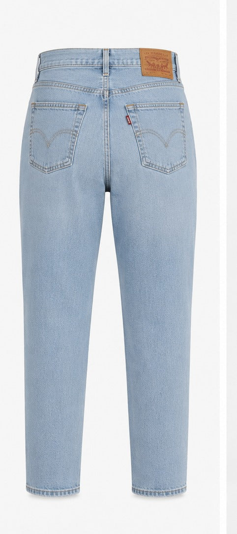 Levi's '80s Mom Jean in light blue wash, back view - women's high rise tapered leg denim, size 28