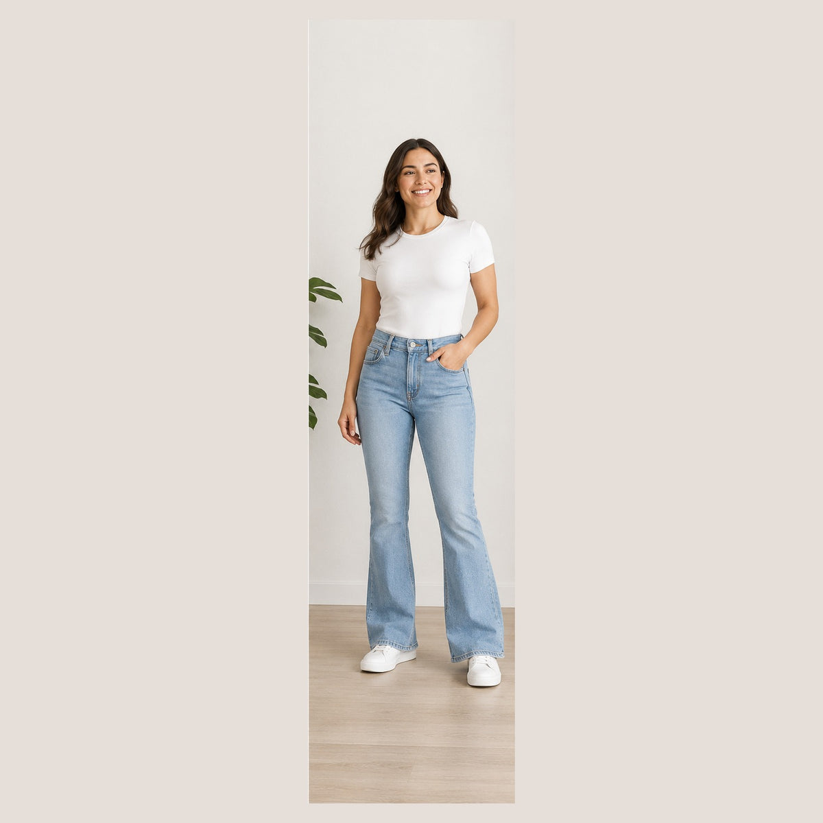 Model wearing Levi's Wedgie Straight dark indigo size 27