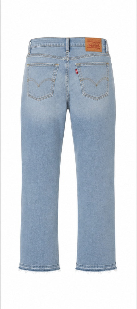 Levi's 724 High-Rise Slim Straight Women's Jeans Light Blue Frayed Hem Size 31 – back view