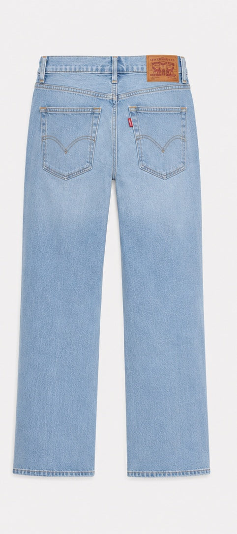Levi's '94 Baggy Women's Jeans light blue rhinestone back view – mid rise loose straight leg embellished denim size 28