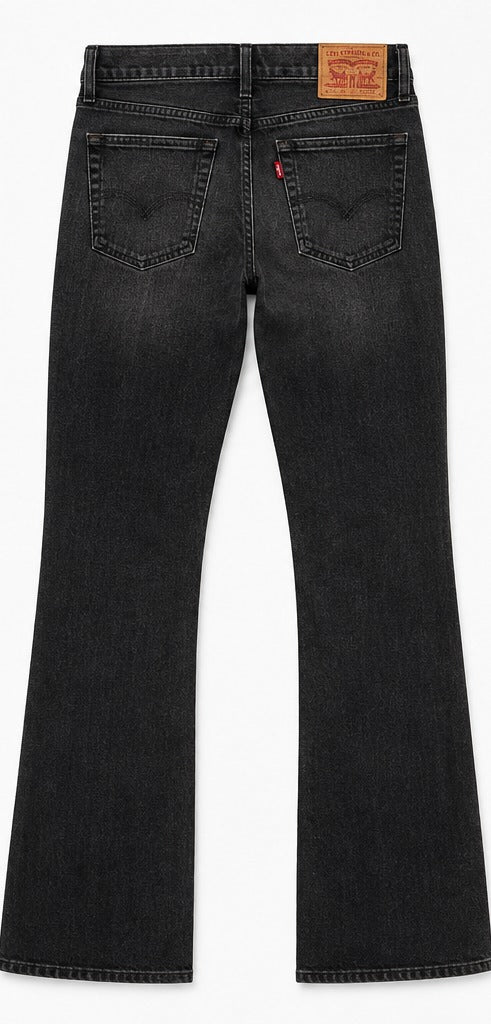 Levi's 715 Bootcut faded black distressed back view – women's mid rise bootcut denim size 28