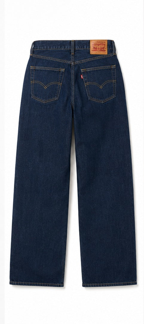 Levi's '94 Baggy dark navy wash back view – women's mid rise loose straight leg denim size 28