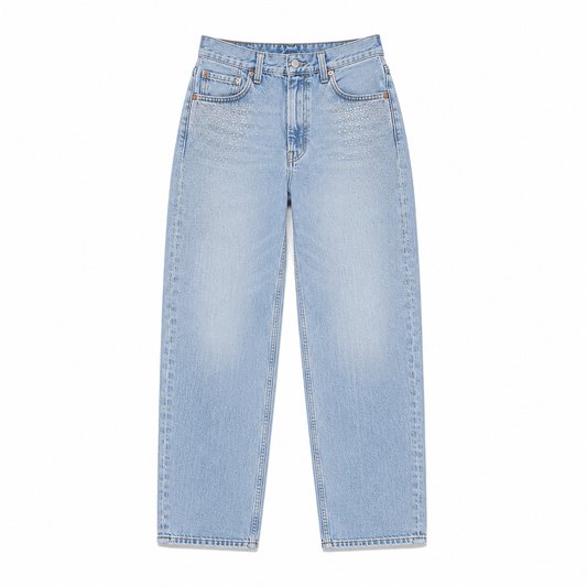Levi's '94 Baggy light blue rhinestone size 28, front flat lay