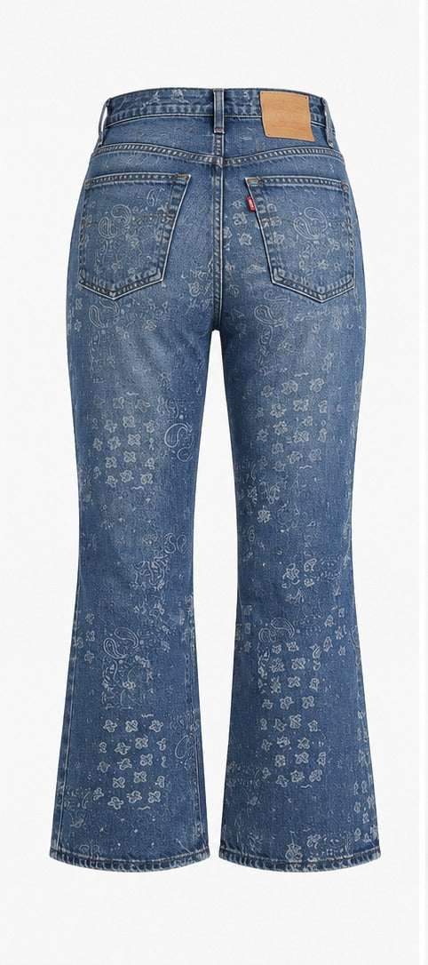 Levi's Ribcage Bootcut Cropped paisley print back view – women's super high rise cropped bootcut denim size 25