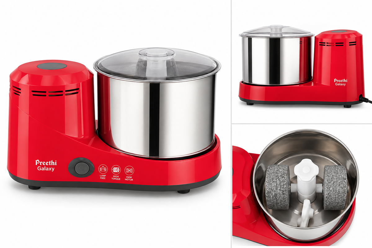 Preethi Galaxy WG 913 2L wet grinder in red with stainless steel drum