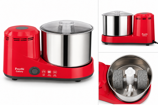 Preethi Galaxy WG 913 2L wet grinder in red with stainless steel drum