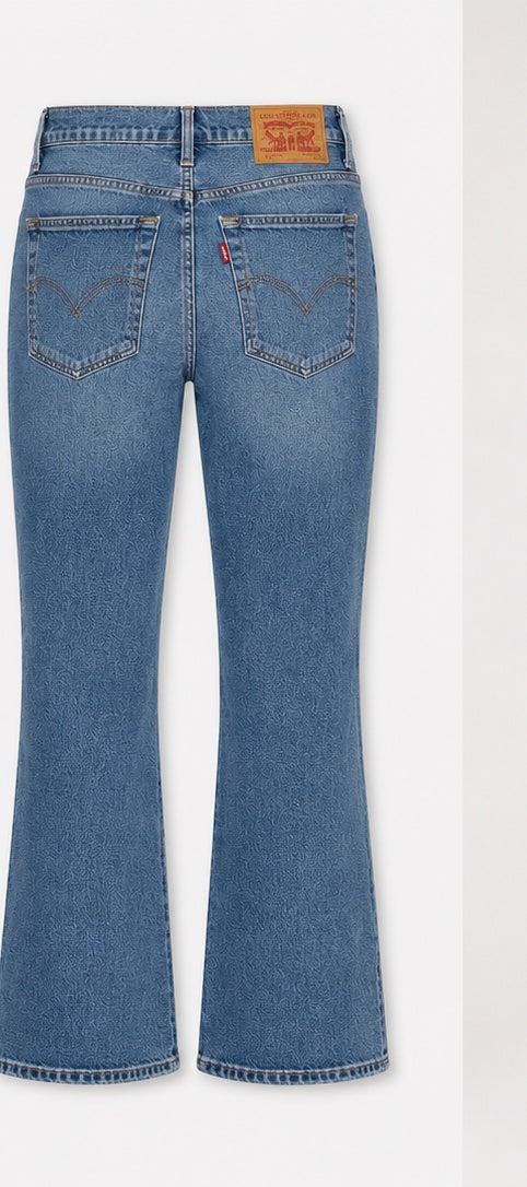 Levi's Ribcage Bootcut Cropped Women's Jeans mid blue back view – super high rise cropped bootcut denim size 29