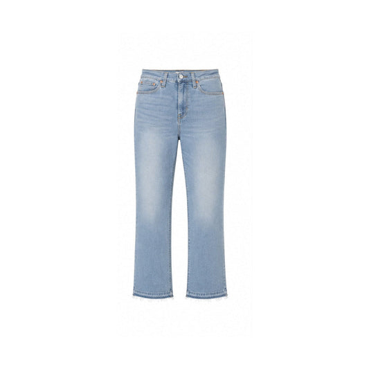 Levi's 724 High-Rise Slim Straight light blue frayed hem size 31, front flat lay