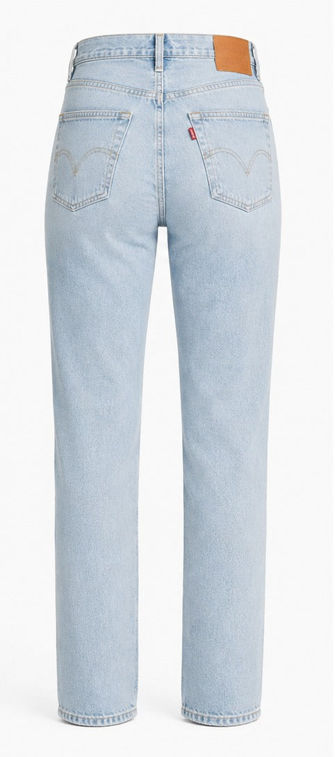 Levi's Wedgie Straight light blue wash back view – women's high rise snug fit straight leg denim size 28