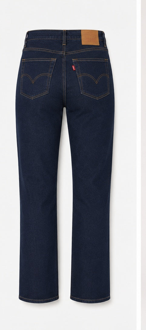 Levi's Wedgie Straight Women's Jeans dark navy back view – high rise snug fit straight leg denim size 28